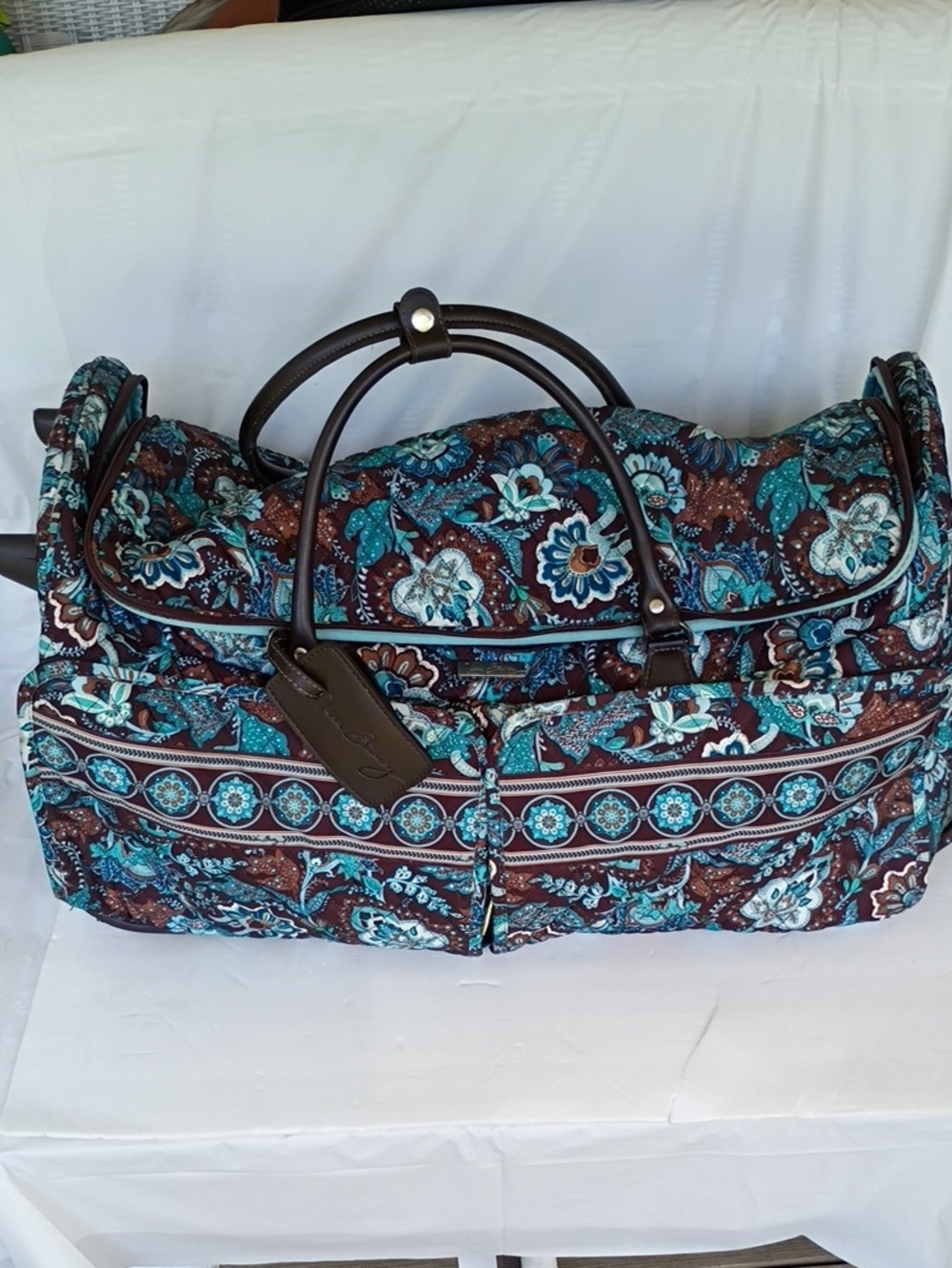 Vera Bradley Quilted Travel Bag Retired Java Blue 26" Rolling Duffle Luggage